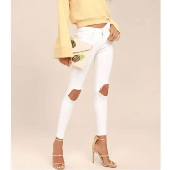 Free People Denim - Free People High-Rise Distressed Skinny Jeans - White